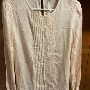 Lucky Brand Cream Pleated Long Sleeve Blouse